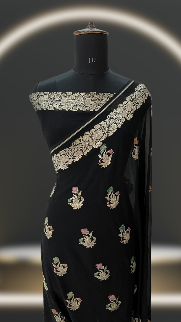 TRENDING KHADDI GEORGETTE Alfi Mina handloom pure BANARASI SAREE