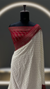 BENGALI TRADITION INSPIRED MOST AESTHETIC PURE KHADDI CREPE HANDLOOM BANARASI SAREE OFF WHITE & RED COLOUR