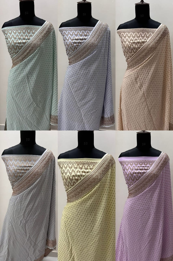 PASTEL Shades PURE KHADDI CREPE CHIFFON HANDLOOM BANARASI SAREE (6 SAREES SET)