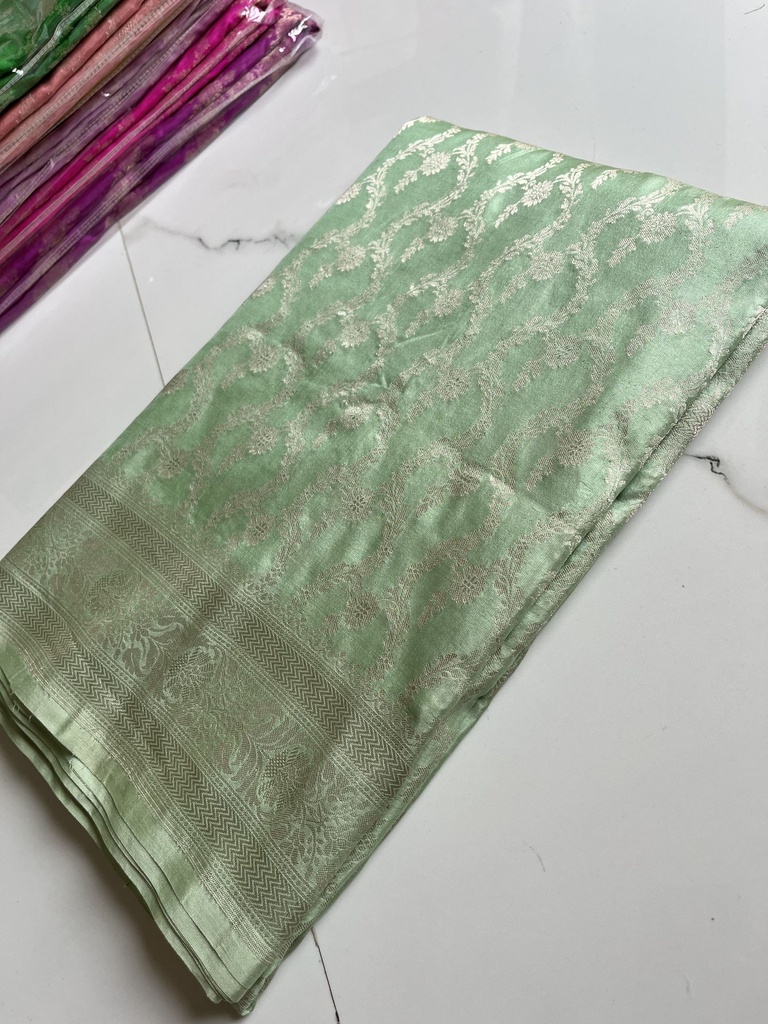 PASTEL COLOUR HANDLOOM PURE KATAN MULBERRY SILK BANARASI SAREE