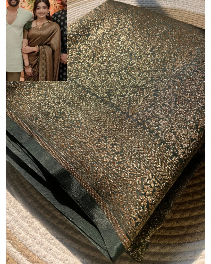 Algae GREEN BROCADE Handloom PURE Banarasi Saree from VVERSE