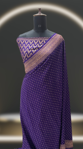 PURPLE PURE CREPE HANDLOOM BANARASI SAREE