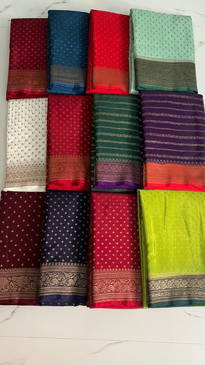 Pure Khaddi CREPE CHIFFON HANDLOOM BANARASI SAREE SET OF 12 Sarees