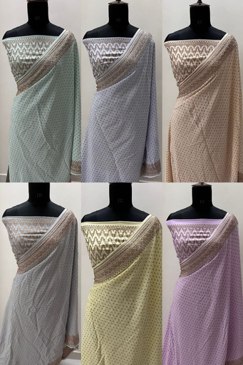 PASTEL Shades PURE KHADDI CREPE CHIFFON HANDLOOM BANARASI SAREE (6 SAREES SET)