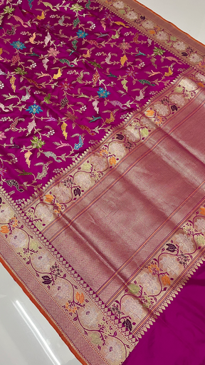 TILFI MINA RANI PINK KADUA HANDLOOM PURE KATAN MULBERRY SILK BANARASI SAREE