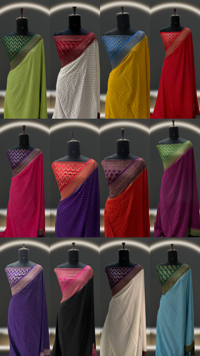 ALL Best SELLING HANDLOOM BANARASI PURE KHADDI CREPE SAREE SET OF 12