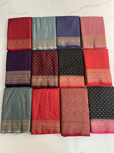 PURE KHADDI CREPE CHIFFON HANDLOOM BANARASI SAREE (12 sarees set)