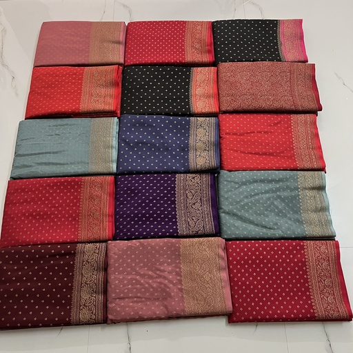 SET OF ALL Best SELLING HANDLOOM BANARASI PURE KHADDI CREPE SAREE SET OF 15