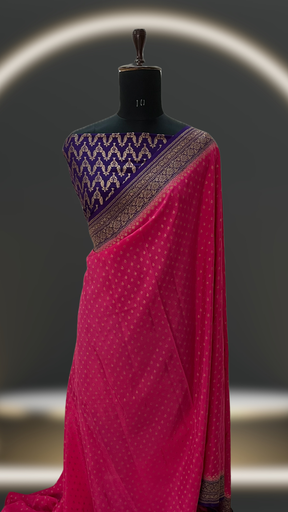 PURPLE & RANI Pure Khaddi Crepe Chiffon Handloom Banarasi Saree from VVERSE
