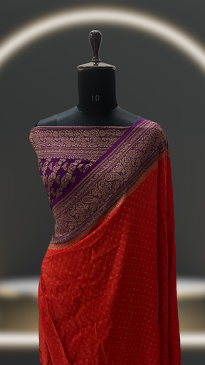 THE BEST Contrast shade in Pure Khaddi Crepe Chiffon Handloom Banarasi Saree from VVERSE