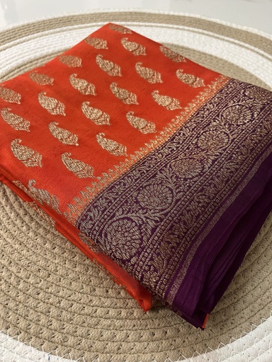 MANGO BUTTA DESIGN IN PURE Khaddi Crepe Chiffon Handloom Banarasi Saree from VVERSE