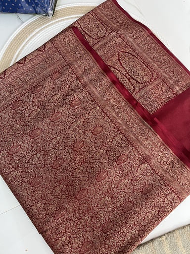 MAROON BROCADE Handloom PURE Banarasi Saree from VVERSE