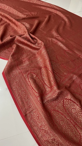 BRIDAL RED BROCADE Handloom PURE Banarasi Saree from VVERSE
