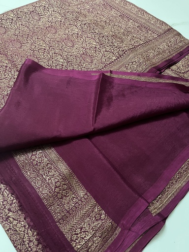 WINE EDITION OF CREPE BROCADE Handloom PURE Banarasi Saree from VVERSE